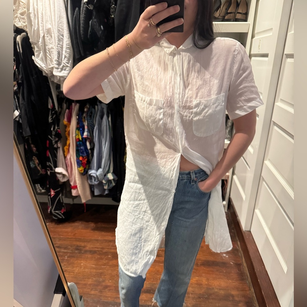 James Perse Women’s s/s Long Linen Button Down (size 2)